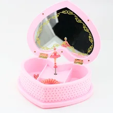 Mechanism Heart Shape Dancing Ballerina Music Box PLastic Jewelry Box Girls Carousel Hand Crank Musical Boxes Gift Home Decor