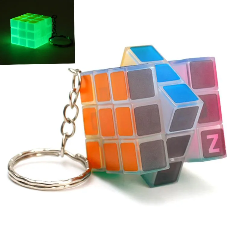 

3x3x3 Luminous Green Mini Magic Cube Key Ring Speed Cube Puzzle Toy Key Chain Educational Toys for Children Glow in Dark Gifts