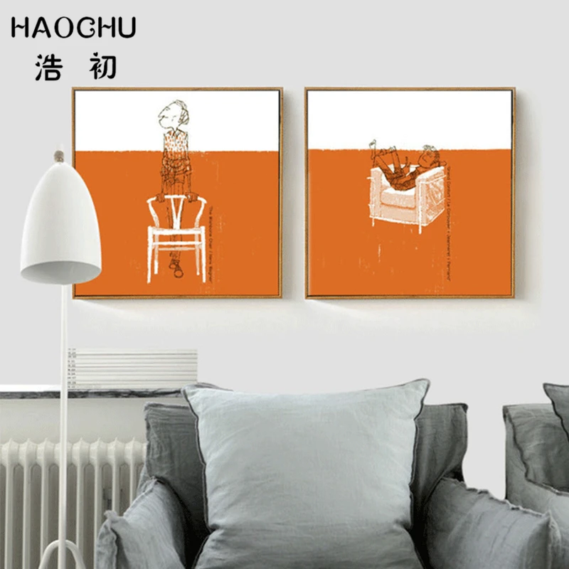 HAOCHU Hand Painted Line Drawing Men Lay on Couch Canvas