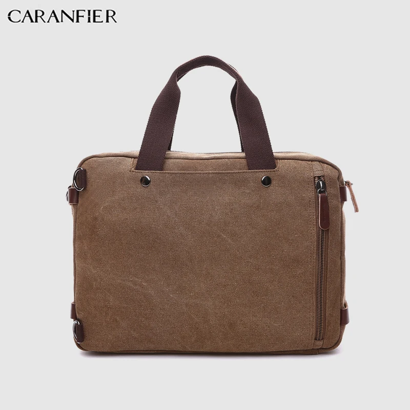 Мужской портфель CARANFIER деловая холщовая двухслойная сумка мессенджер