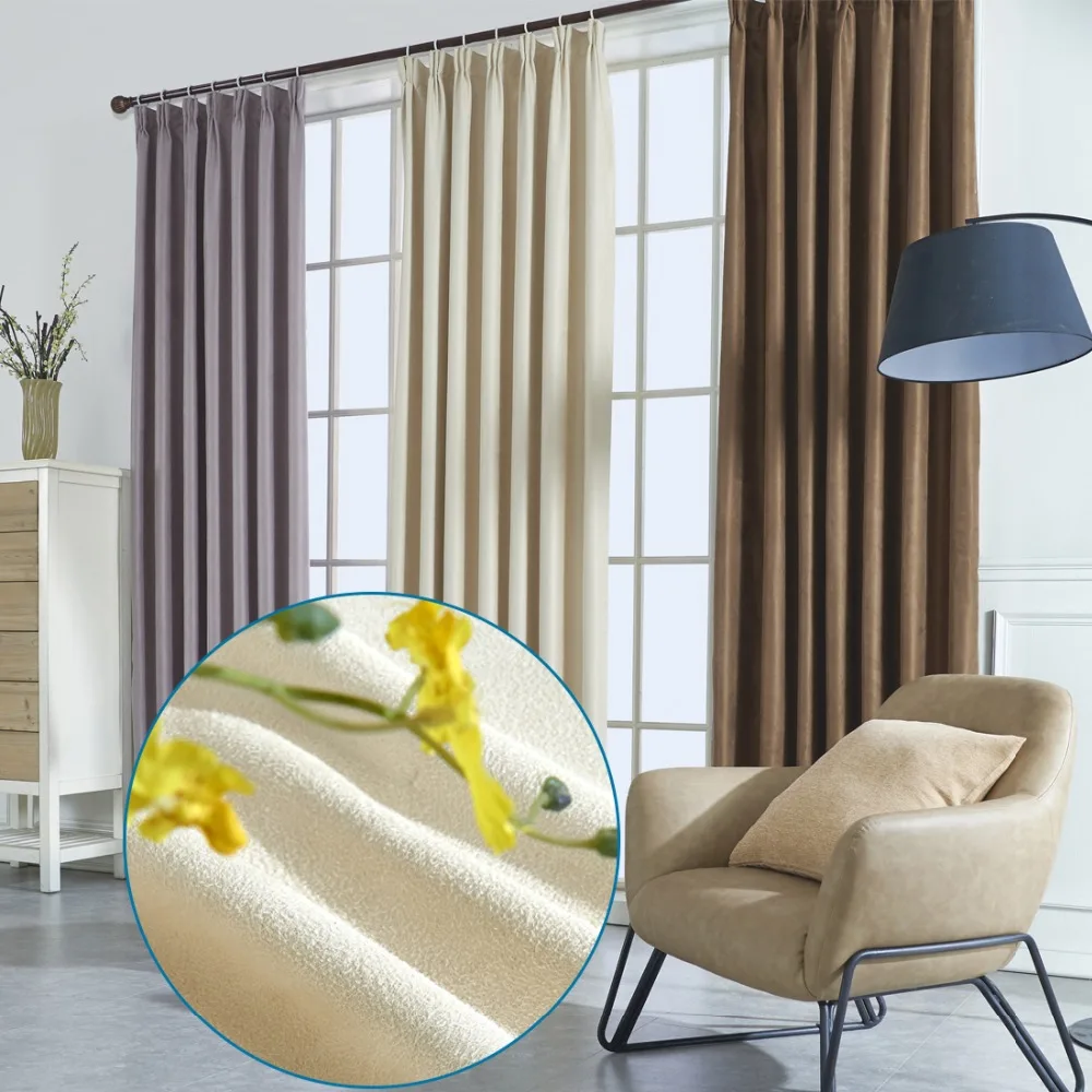 

Suede Thermal Window Curtains for Living Room Black Out Ivory Thick Curtains for Kitchen Drape Window Treatment Home Decoration