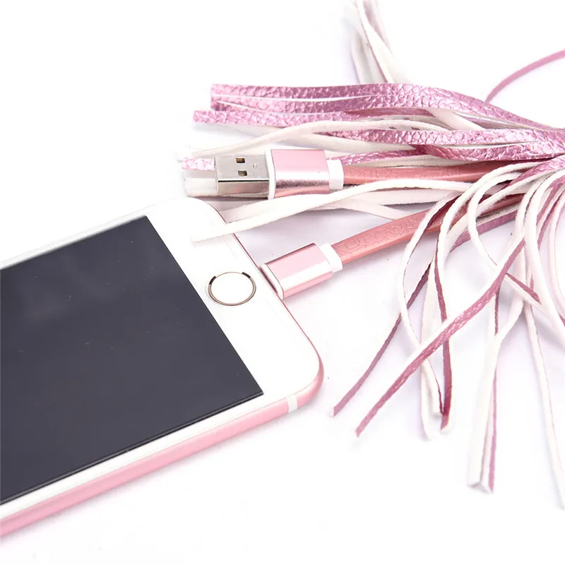 Мини брелок KvJJL для iPhone USB кабель с кожаной кисточкой быстрое зарядное устройство