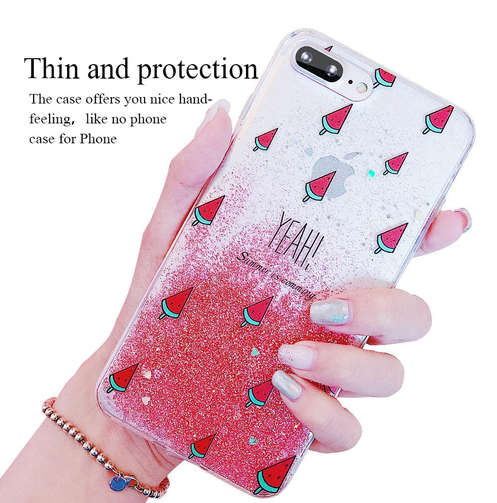 Ascromy For iPhone 7 Case Glitter Strawberry Watermelon Silicone Cover For iPhone XS X 8 Plus 6 6S 7plus 8plus Coque Accessories (8)