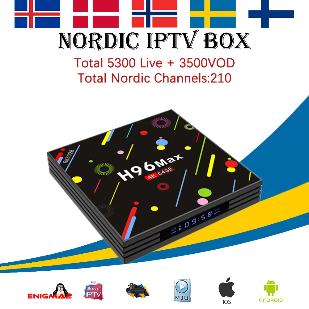 

Sweden IPTV Box H96 MAX RK3328 android 7.1 smart tv box 4G/32G 4G/64G 5000+Live Arabic Norway Denmark UK Dutch USA set top box