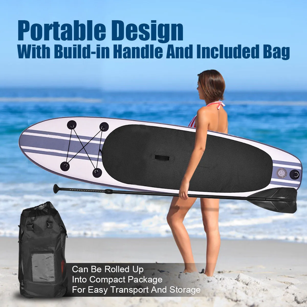 

High-inflated vertical paddle board with SUP accessories and carrying bag repair kit for manual pump wide position, bottom fin