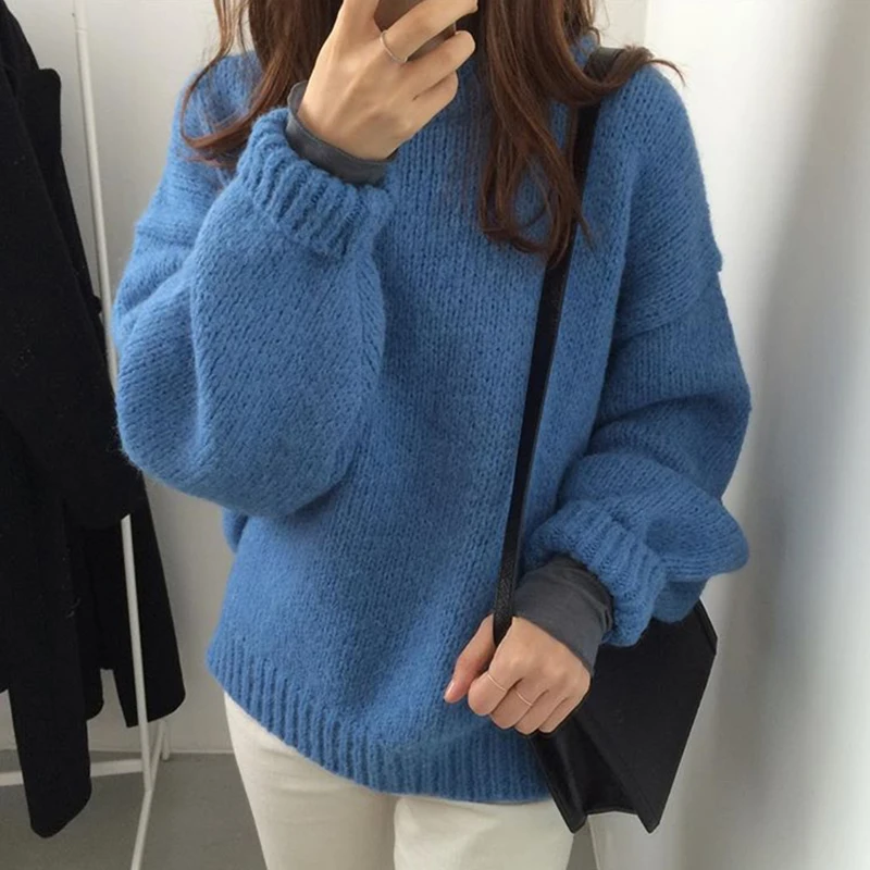

2019 Loose Sweaters Woman Autumn Winter Knitting Pullovers Turtleneck Big Size Thick Sweaters cc261