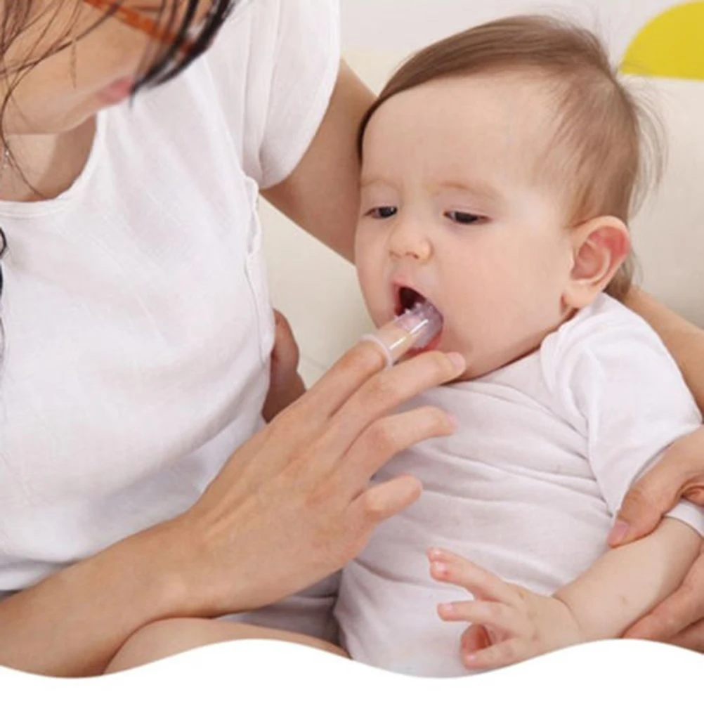 

Cute Children Teeth Clear Massage Baby Finger Toothbrush With Box Soft Silicone Infant Rubber Cleaning Brush Massager Set