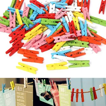 

100Pcs/pack Mini Color Wooden Clips Craft Clothes Pegs 25mm Paper Photo Hanging Spring Clips Clothespins