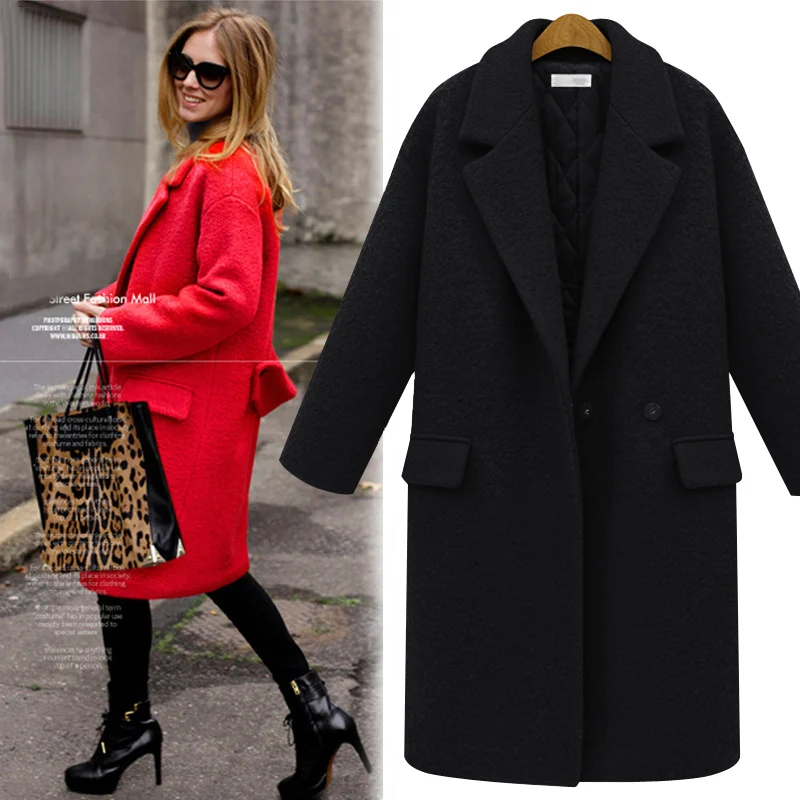 Зимнее женское пальто ZADORIN размера плюс, элегантное шерстяное пальто с отворотом, длинным рукавом и пуговицами, толстое теплое длинное шерстяное пальто для женщин