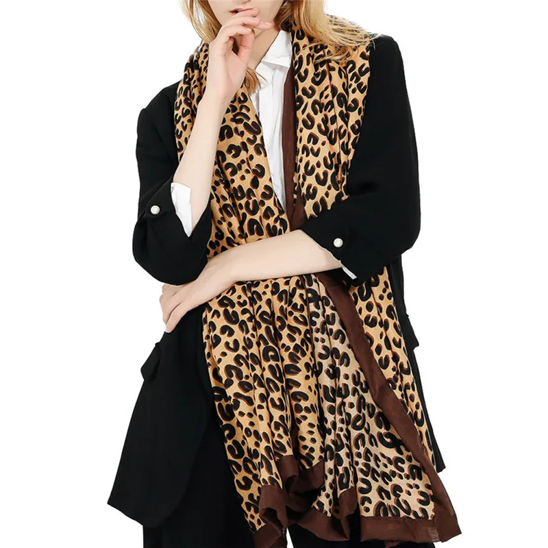  Women Winter Warm Leopard Printed Long Shawl Linen Soft Long Neck Scarf handkerchief women's scarve