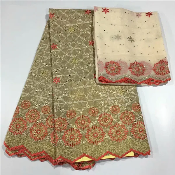 

Popular wedding/party set African cotton lace fabric with 2y Swiss voile cloth CCV12(5+2y)