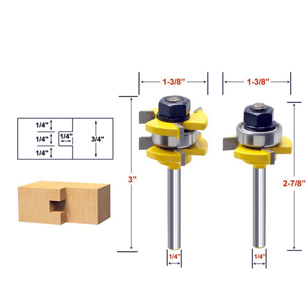 

1/4 Shank 2 Bit Tongue and Groove Router Bit Set Wood Milling Cutter Flooring Knife Woodworking Accessories