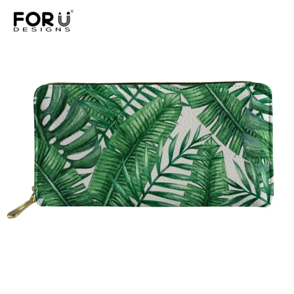 

FORUDESIGNS Tropical Plant Female Wallet Leather Purse Female Long Wallet Women Zipper Purse Money Coin Purse For Mobile