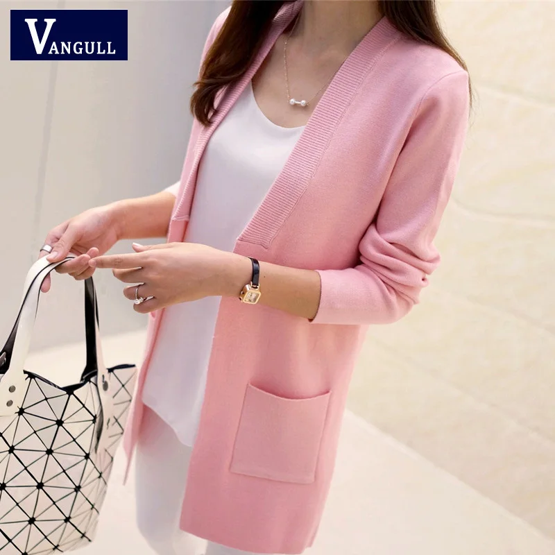 New Style Casual Spring Autumn High Quality Women Knitted Cardigan Female Elegant Pocket Outerwear Solid Sweater Open Stitch