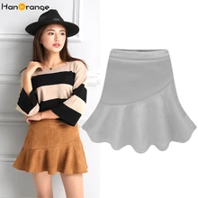 HanOrange темперамент Изысканная замша весна осень зима Империя Тонкий рыбий хвост мини юбка верблюжий/розовый/черный/серый XS-XXL