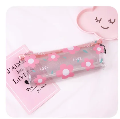 1Pcs Kawaii Pencil Case Flower transparent Gift Estuches School Pencil Box Pencilcase Pencil Bag School Supplies Stationery - Цвет: Fensedahuaduo