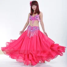 Розовая Женская танцевальная одежда 3 шт. танец живота костюм хип шарф топ бар 34B/C юбка Костюмы Одежда для выступлений