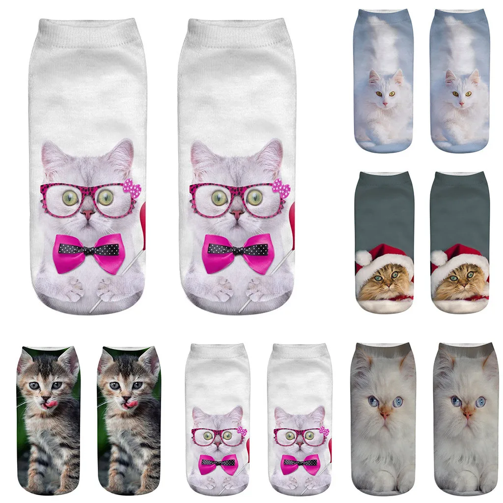 5 пар, новинка, высокое качество, забавные женские короткие носки, 3D Рисунок милого кота, ножной браслет, повседневные носки, модные стильные носки
