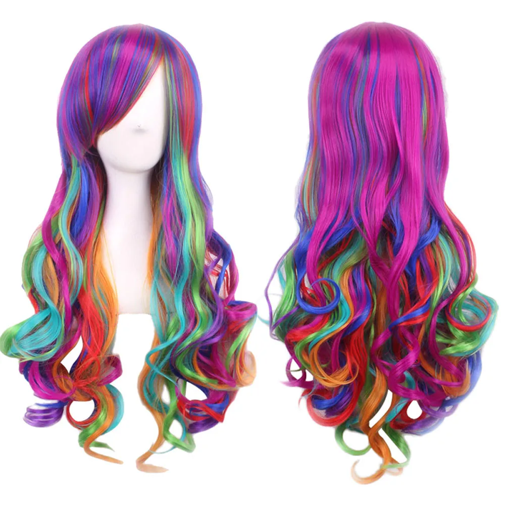 Top Fashion Long Rainbow Wavy Cosplay Hip Hop Wig For Women Girl DIY Party Colorful Fiber Synthetic Wig Gift Dropshipping Top Fashion Long Rainbow Wavy Cosplay Hip Hop Wig For Women Girl DIY Party Colorful Fiber Synthetic Wig Gift Dropshipping