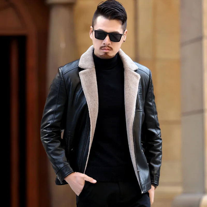 

8988 New Fashion Sheepskin Genuine Leather Coat Winter Lamb Fur Coat Men Winter Clothing Male Leather Jacket Coat