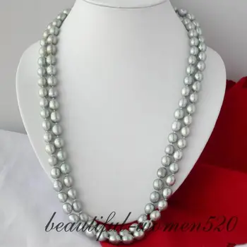 

Z2198 BEAUTIFUL 11mm gray rice freshwater pearl necklace 50inch