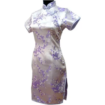

Light purple Chinese Women Traditional Dress Short Mini Qipao Cheongsam Top Flower Plus Size S M L XL XXL XXXL 4XL 5XL 6XL MH-03
