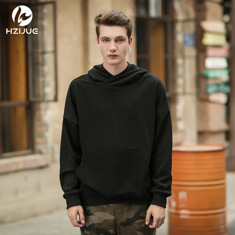HZIJUE 2018 streetwear hoodie Classic Basic solid pure color oversize baggy Justin Bieber man Men Hip Hop cotton hoodies black