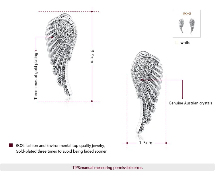 ROXI, брендовая серьга brincos для женщин, модное ювелирное изделие, розовое золото, крылья ангела, серьги-гвоздики, вечерние, свадебные, oorbellen