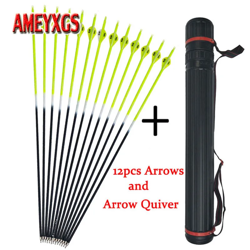 

12pcs Archery Mix Carbon Arrow Spine 500 And Arrow Quiver Rubber Feathers For Bow And Arrow Hunting Shooting Accessories