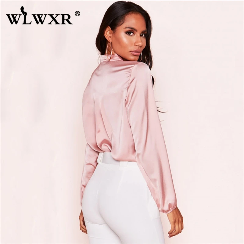 WLWXR офисные атласные шифоновые длинные Bluose женские рубашки Blusas топы с галстуком