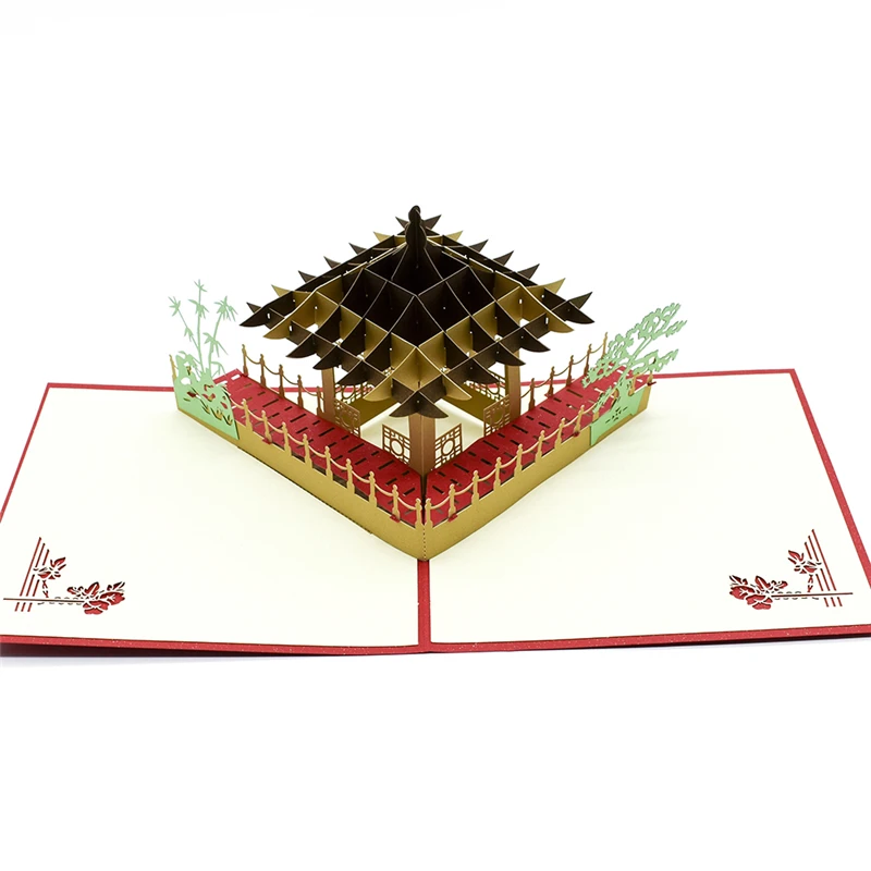  Vintage Building Pop UP Card Birthday with envelope sticker laser cut invitation Greeting Card post - 32876232929