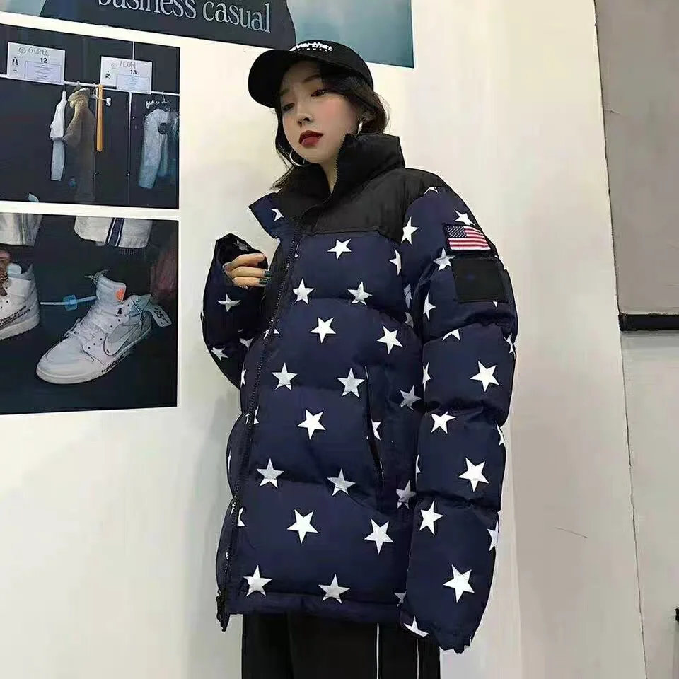 the north face ic nuptse jacket blue star print