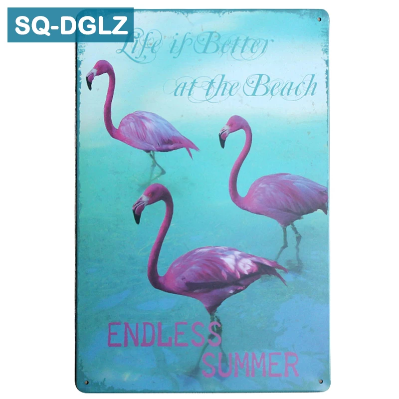 

[SQ-DGLZ]Flamingos ENDLESS SUMMER Metal Sign Vintage Metal Plates Cafe Pub Club Home Wall Decor Tin Signs Retro Plaque