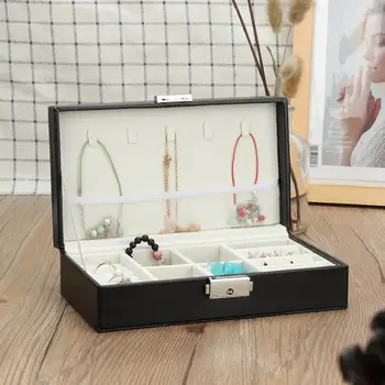 

Fashion Multifunctional PU Jewelry Box Rings Earrings Necklace Bracelet Jewelry Storage High Quality Black Jewelry Holder Case