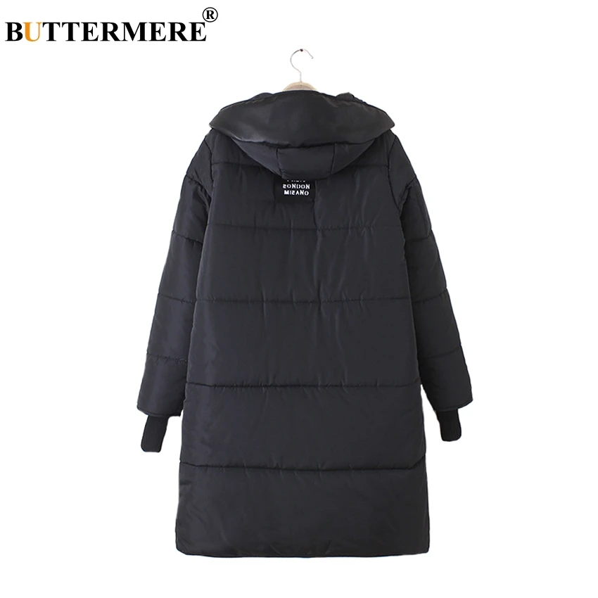 BUTTERMERE Brand Cotton Padded Coat With Faux Leather Hood Patch Designs Winter Jacket Zipper Pocket Plus Size Women Clothing