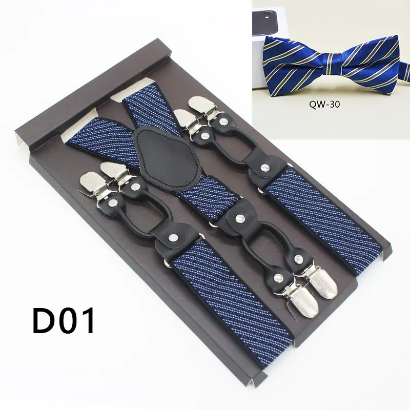 Диагональные полосы мужской ремень галстук-бабочка набор для мужчин/женщин подтяжки полиэстер 6 Зажим Y-Back подтяжки галстук-бабочка набор