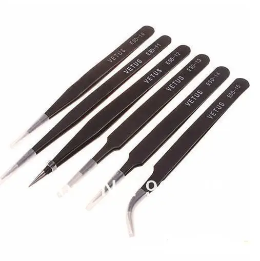 Free shipping 6pcs Different size vetus Tweezers ESD safe anti static Tweezer BGA repair tool | Инструменты