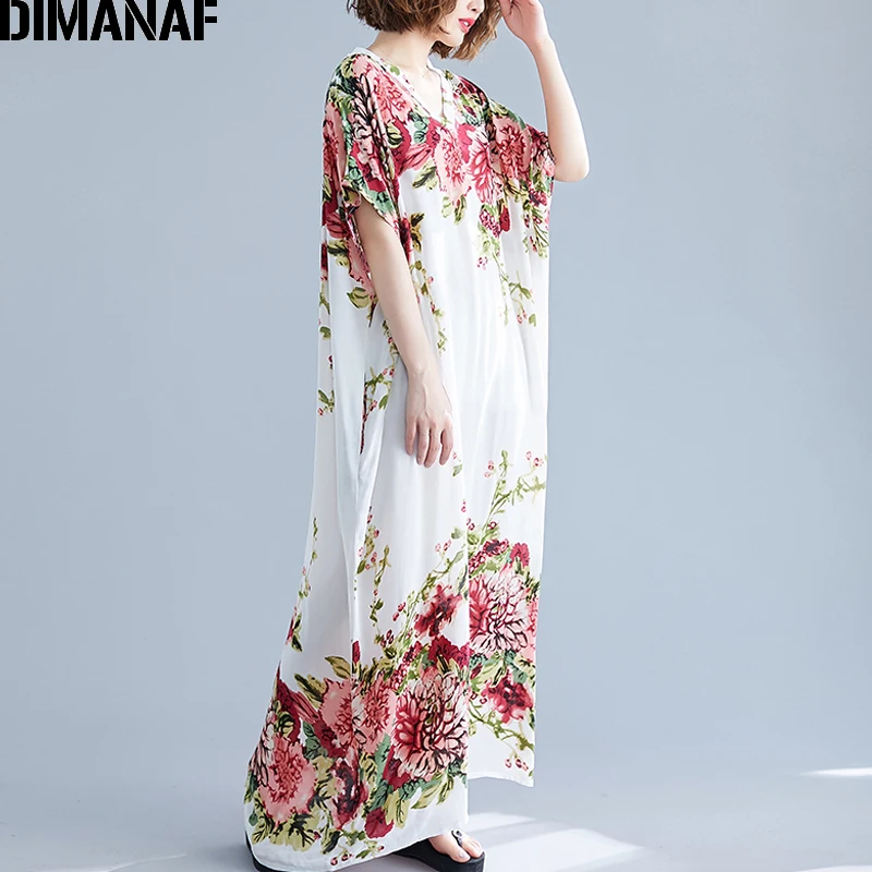 DIMANAF женское платье большого размера Сезон лето Vestidos пляжные с цветочным принтом