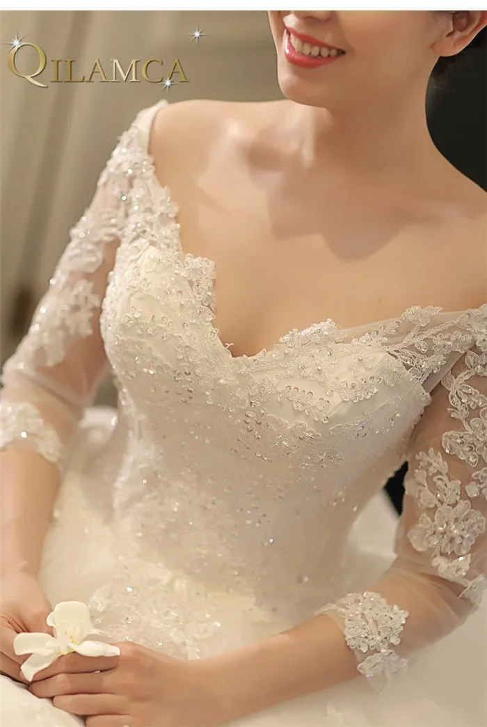 Новый дизайн роскошные свадебные платья с длинным шлейфом бальное платье v