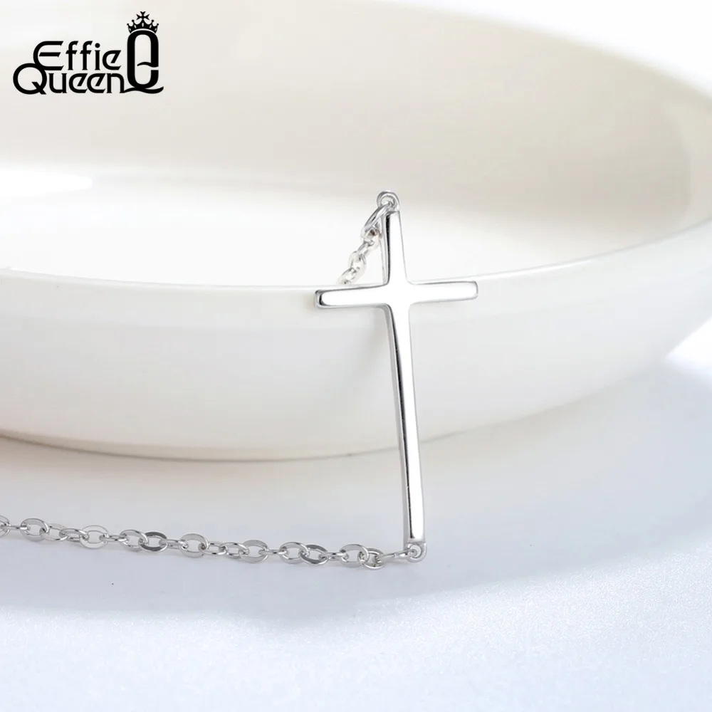 Effie queen, настоящее 925 пробы, серебряный крест, подвеска, ожерелье для женщин, ювелирное изделие 24 мм, ширина колой, серебряная цепочка, ожерелье, подарок BN110