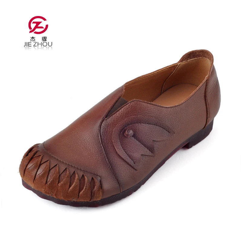 

Retro Soft Bottom Shoes Woman 2018 Spring Handmade Loafers Genuine Leather Female Casual Shoes Comfortable Women Flats