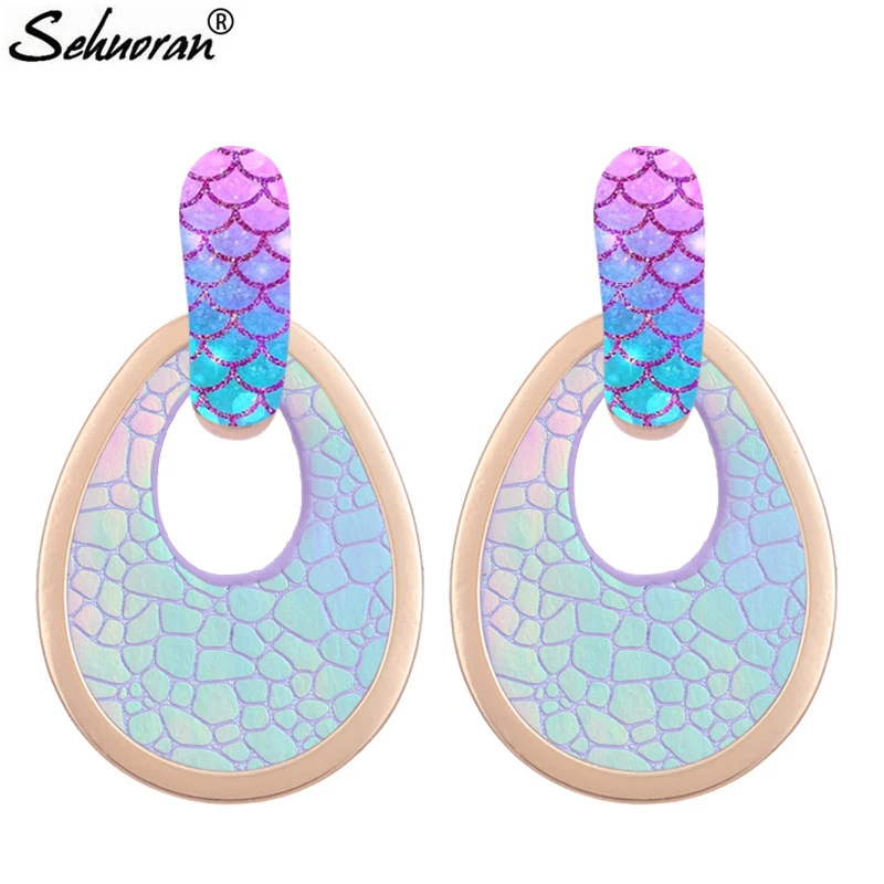 

Sehuoran Oorbellen Aretes Colorfu Leather Pendientes Drop Earrings For Woman Mat Gold Frame Tiger EAR Earrings Fashion Jewelry