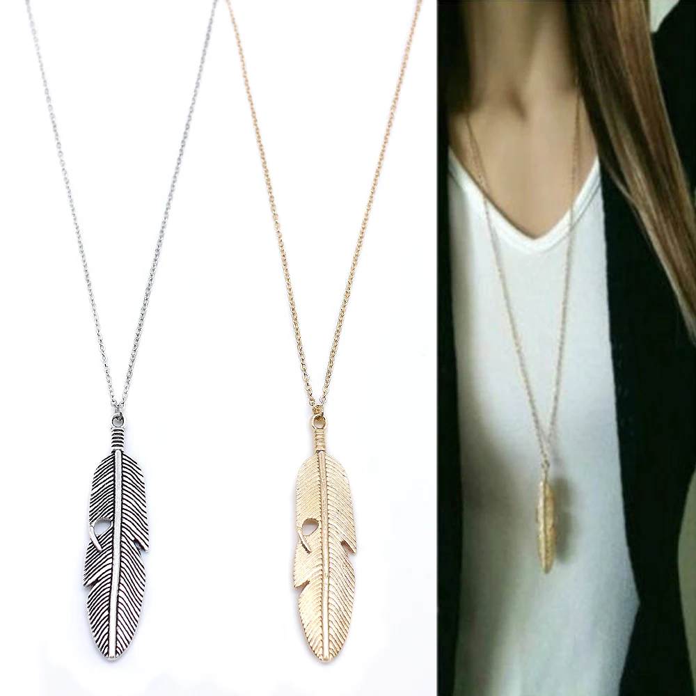 Women's Classic Feather Pendant Necklace Display