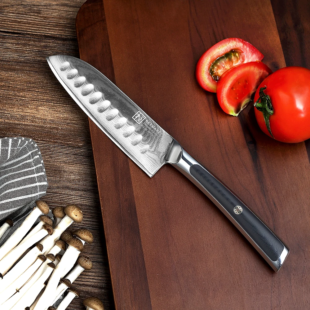 KEEMAKE 5 дюймов Santoku кухонные ножи нож шеф-повара японский Дамаск VG10 сталь Sharp 60HRC Лезвие G10 ручка инструменты для резки фруктов