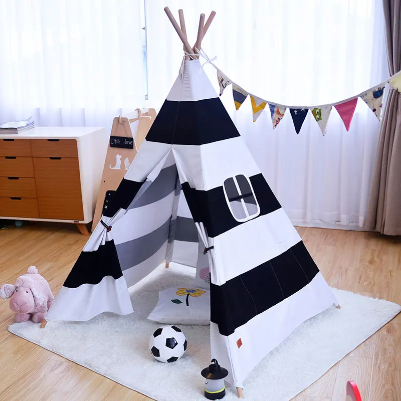 

Black Striped Kids Play Teepee Tent With Carry Bag