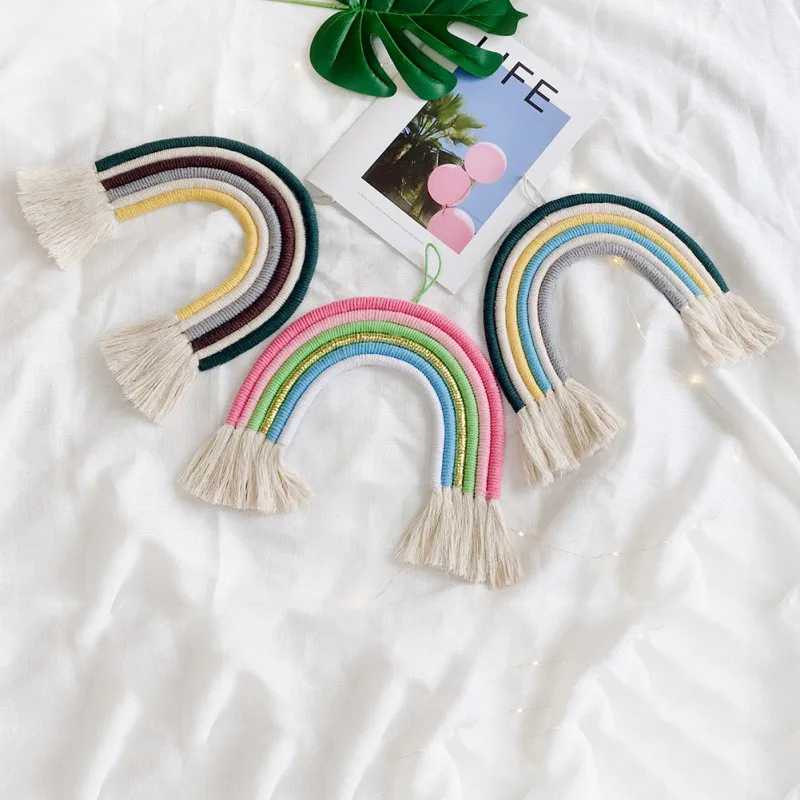 

Rainbow Handmade Weaving Ornament Nordic Fresh Simple Kids Children's Room Wall Decoration Home Hanging Accessories