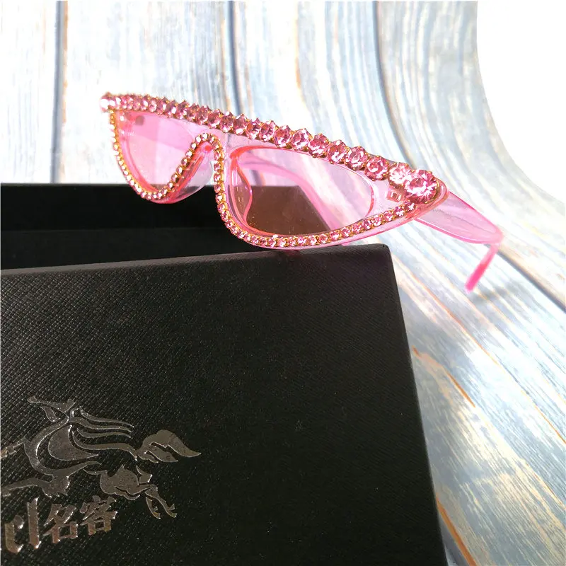 Fashion pink black Color Women Cat Sunglasses Diamond Sun Glasses UV400 Triangular shades crystal Eyewear For Womne FML