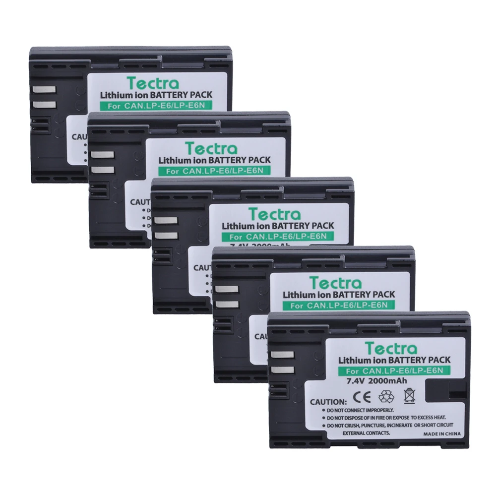 Tectra 5 шт. LP E6 E6N LPE6 LPE6N батарея для Canon EOS 5D 5D2 5DS R Mark II 2/III 3 6D 60D/60Da 7D 7D2 7DII 70D 80D и т. Д.|battery