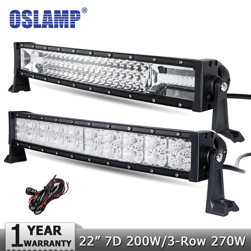 

Oslamp 22inch 3-Row 270W/7D 200W CREE Chips Curved LED Light Bar Combo Led Work Light Bar Offroad Truck SUV ATV 4x4 4WD 12v 24v
