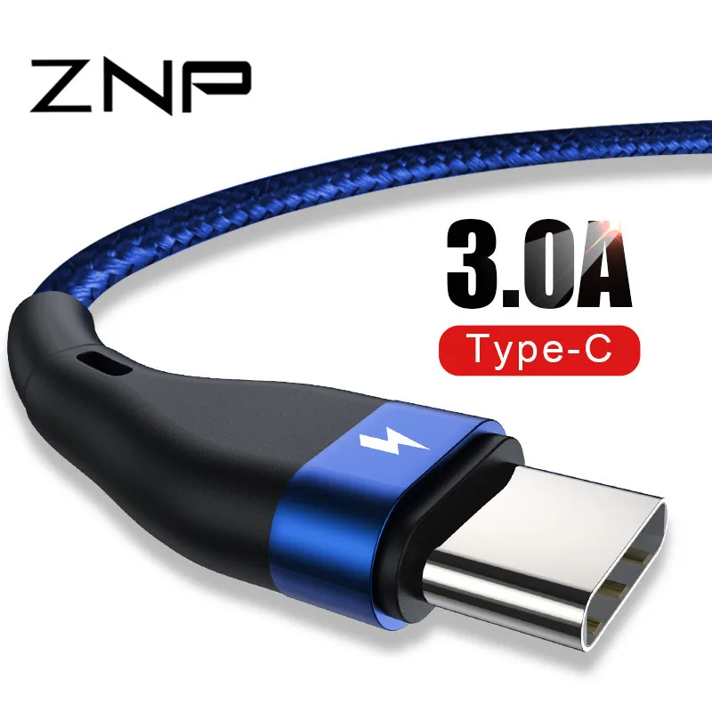 ZNP USB نوع C كابل لسامسونج S10 S9 S8 A50 Xiaomi Redmi ملاحظة 7 سريع شحن USB-C شاحن المحمول الهاتف USBC نوع-C كابل